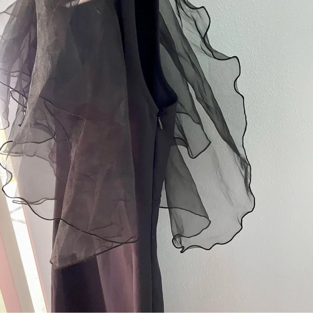 ZARA Black Mini Dress With Organza Sleeves size XS - Picture 8 of 11